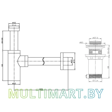 Умывальник Lauter 21887B (клапан 21190B + сифон 21635B, черный матовый) картинка 6